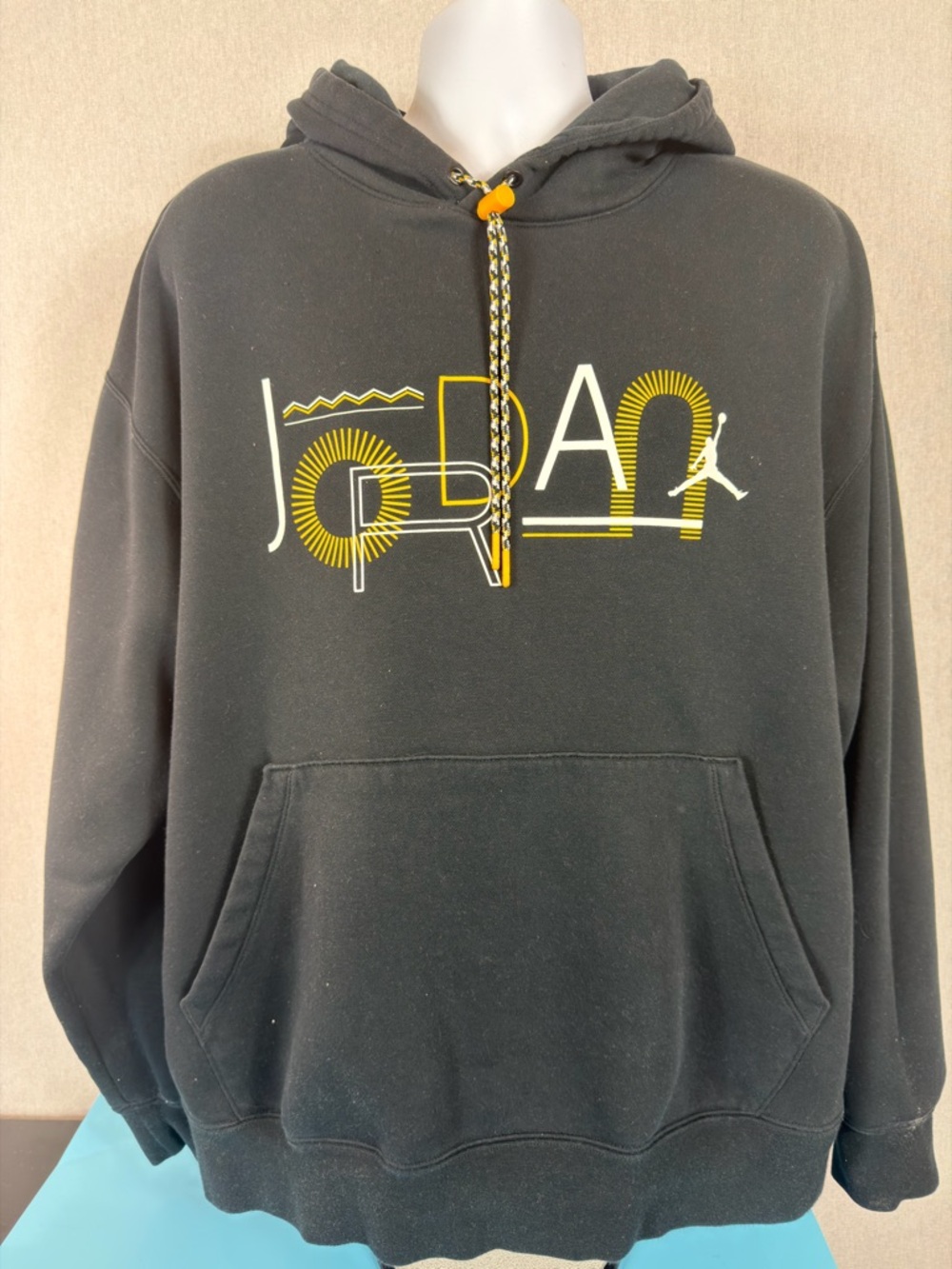 Jordan Black Hoodie with Yellow and White Graphic